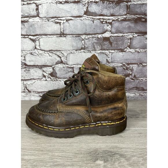 VTG Dr Doc Martens Brown Leather Lace Up Boots Unisex Sz 4UK/5M/35EU US England - Picture 1 of 16